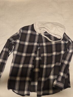 Oakley Black and White Plaid Hooded Button-Up Jacket